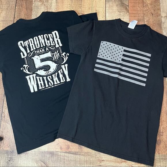 Black Tee Bundle | 2 Weightlifting Shot of Whiskey Flag Short Sleeve Tees Sz S - Picture 1 of 6